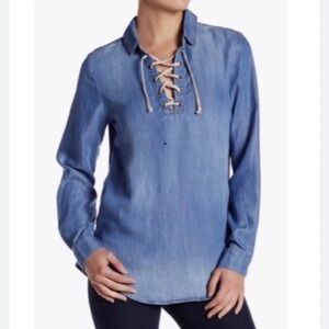 Cloth&StoneTENCEL Lace Up Small TUNIC TOP Long Slv NWOT